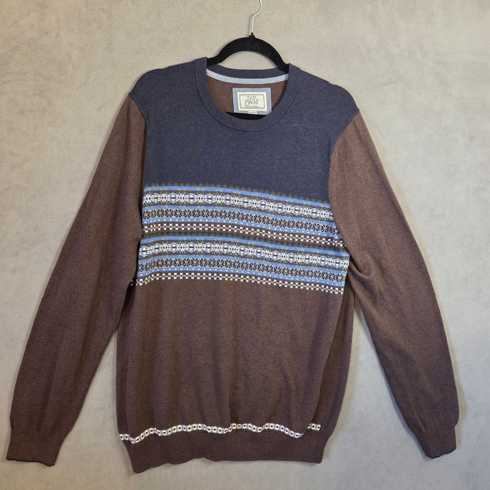Jos A Bank 1905 Fair Isle Sweater Mens Large Slim Fit Cotton Knit Preppy Office
